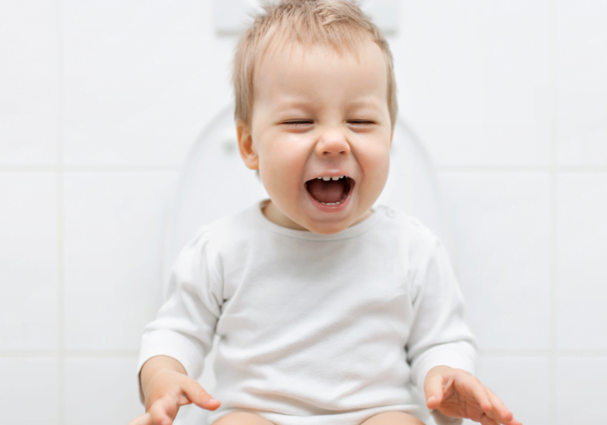 Constipation in kids, sitting on toilet trying to use bowels